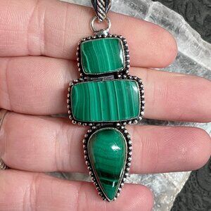 Triple Malachite Pendant Stone Crystal Jewelry
